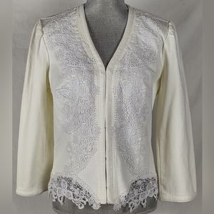 Ralph Lauren white jean jacket with white embossed lace overlay
